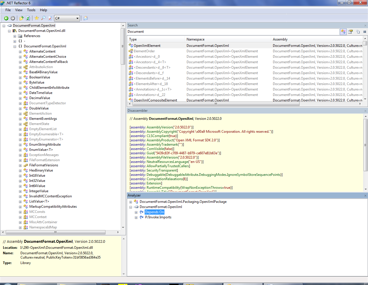 Перечень классов OpenXML